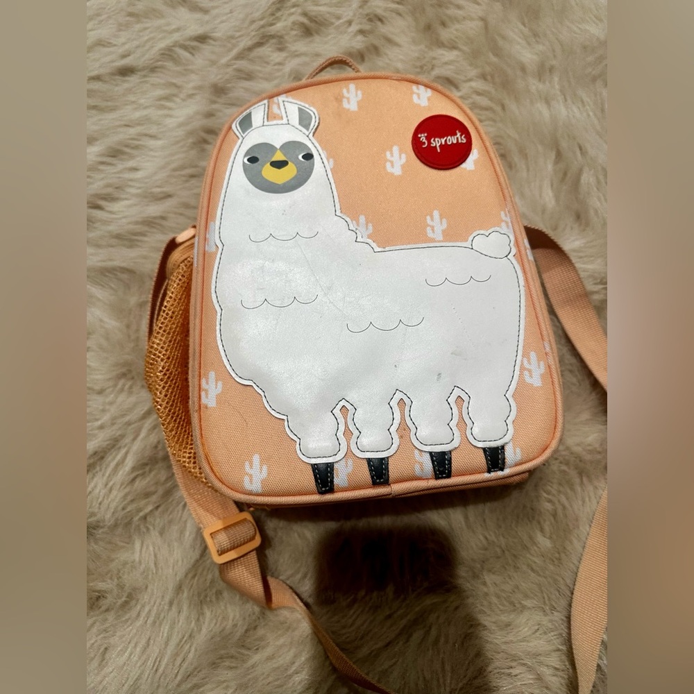3 SPROUTS Llama Peach Toddler Crossbody Lunch Bag Insulated for School Daycare